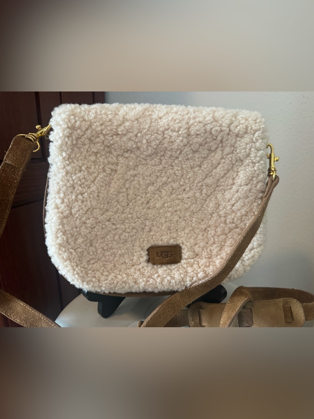 UGG Cream Shearling Crossbody with Suede Strap